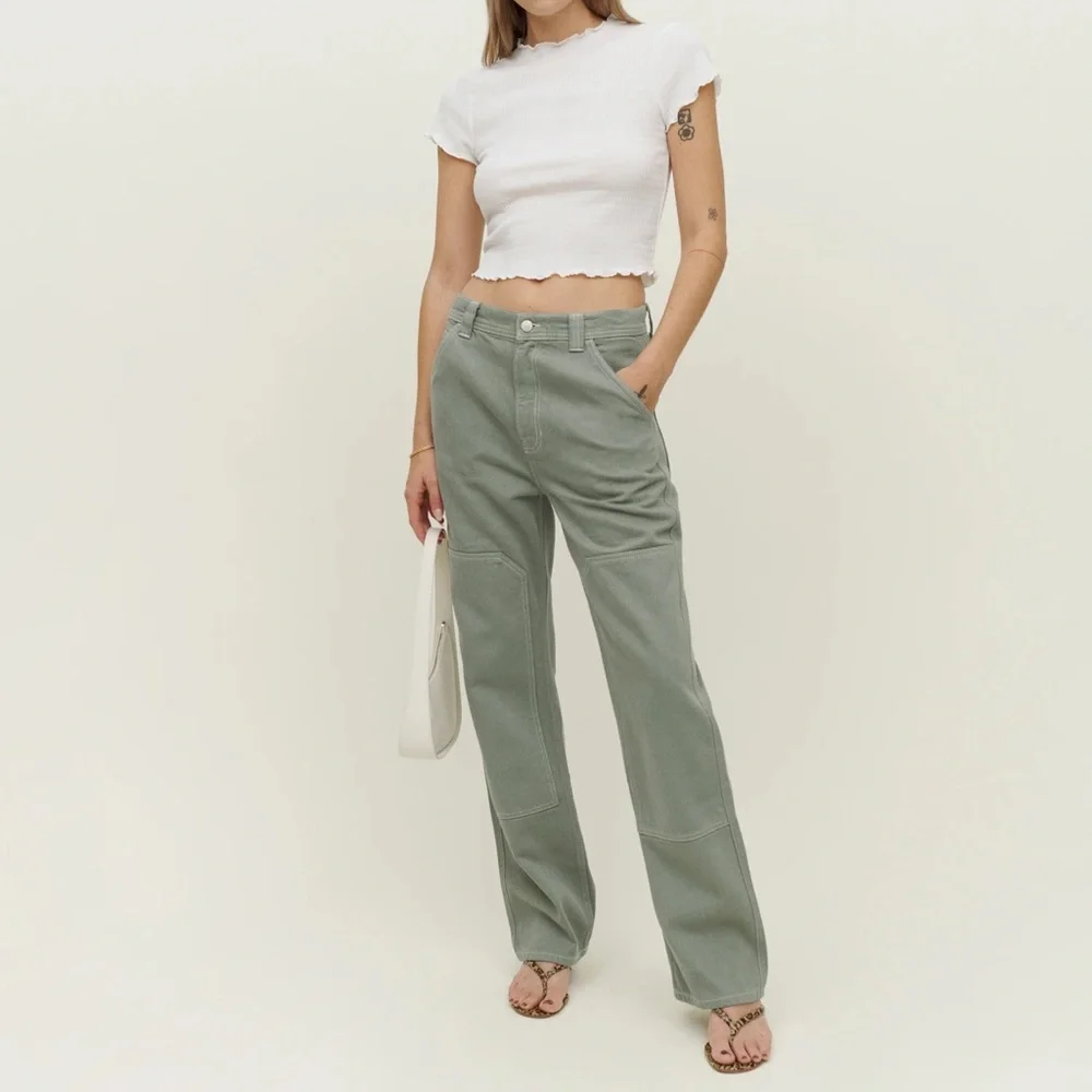 Reformation Sage Green Straight Leg Pants - Picture 2 of 5